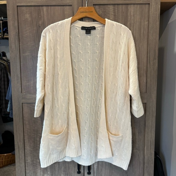 Ralph Lauren Black Label Cashmere Sweater (flaw) Cardigan Cream Cable Knit - Picture 1 of 12